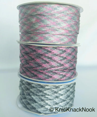 Pink / Silver / Light Pink And Grey Thread Lace Trim, Basket Weave, Friendship Bracelet